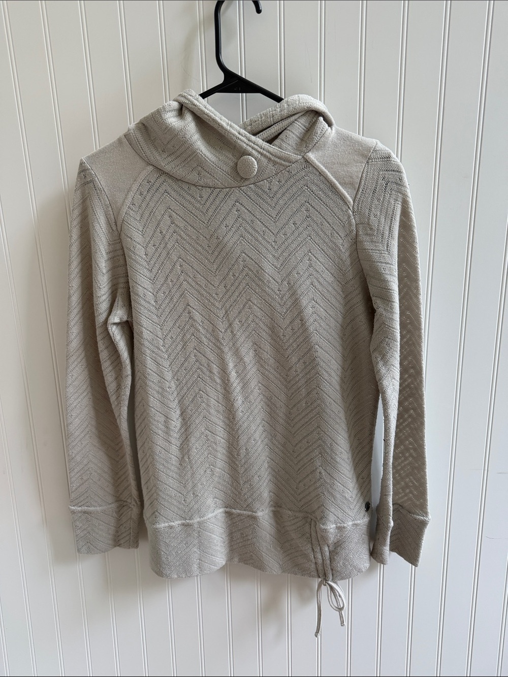 (301)Prana Chevron Knit Hooded Pullover in Light Taupe